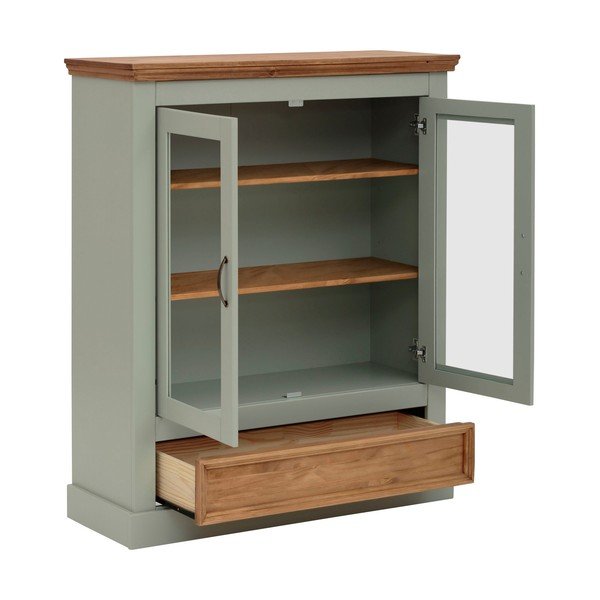 Jasnozielona witryna z litego drewna sosnowego 100x120 cm Selma – Støraa-image-3