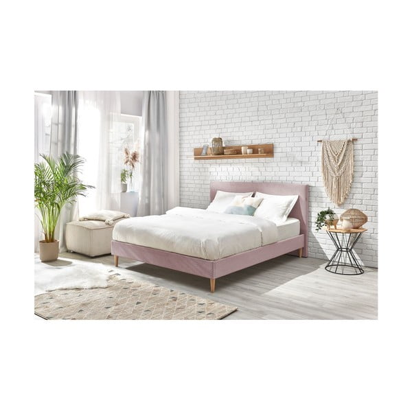 Różowe tapicerowane łóżko dwuosobowe ze stelażem 160x200 cm Anja – Bobochic Paris-image-4