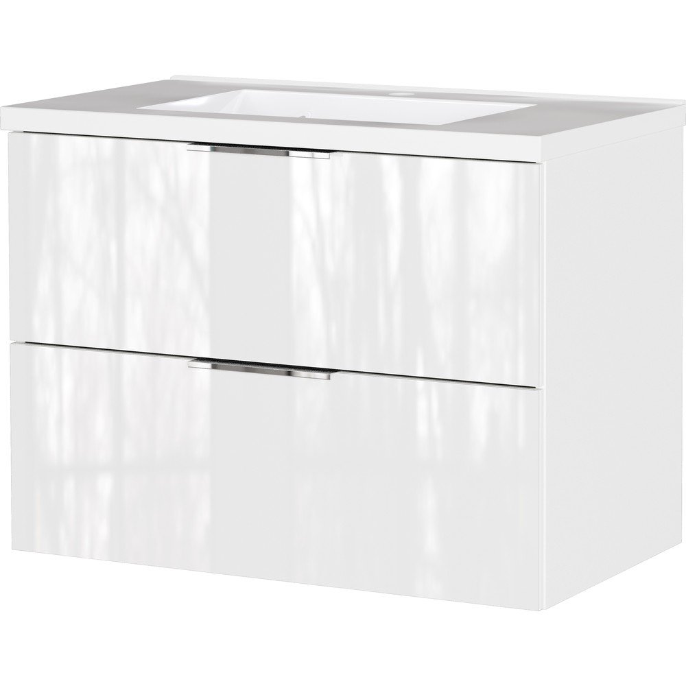 Biała wisząca szafka pod umywalkę z połyskiem 81x61 cm Celano – Germania