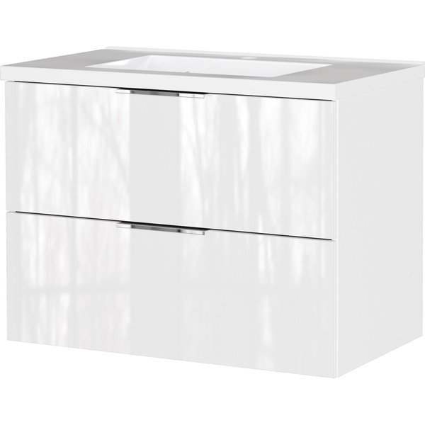 Biała wisząca szafka pod umywalkę z połyskiem 81x61 cm Celano – Germania
