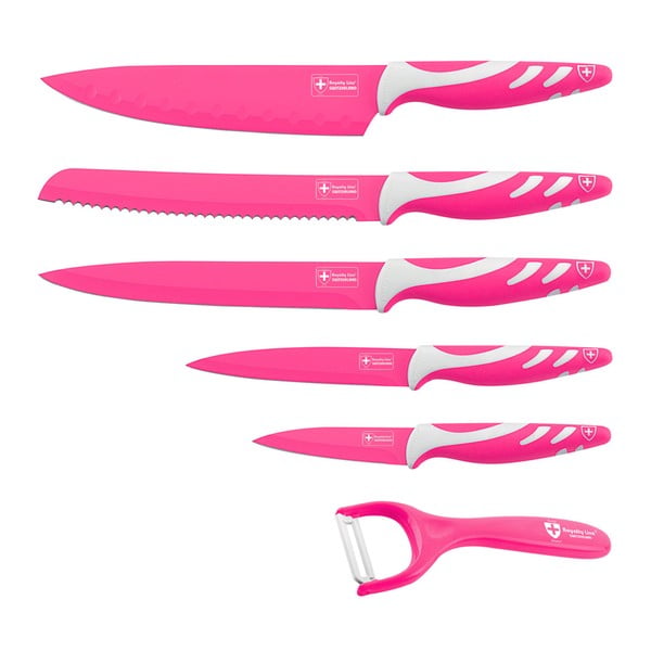6-częściowy komplet noży Non-stick White Color, różowy