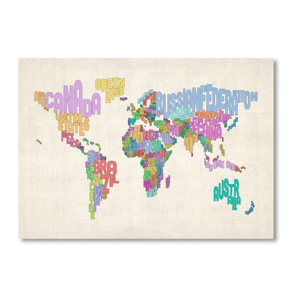 Plakat z kolorową mapą świata Americanflat Written, 60x42 cm