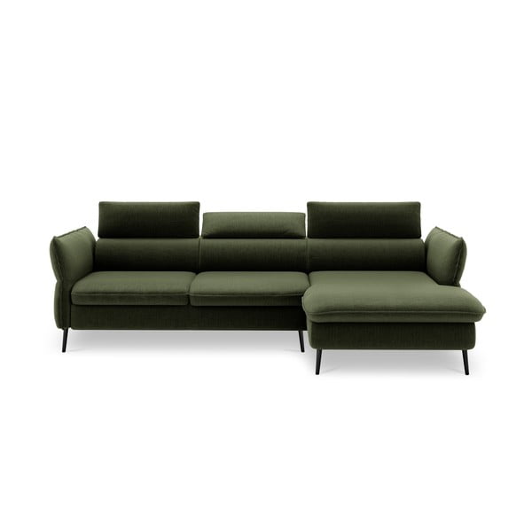 Ciemnozielona 5-osobowa sofa rozkładana ze schowkiem Milo Casa Dario, prawy róg