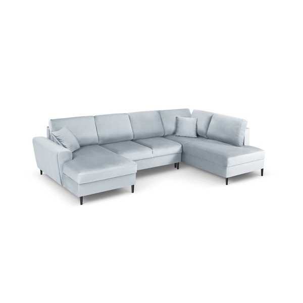 Jasnoniebieski aksamitny rozkładany narożnik ze schowkiem (prawostronny/w kształcie litery U) Kyoto – Cosmopolitan Design-image-1