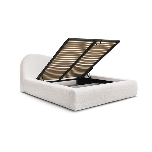 Białe tapicerowane łóżko dwuosobowe ze schowkiem i stelażem 180x200 cm Orlane – Bobochic Paris-image-3