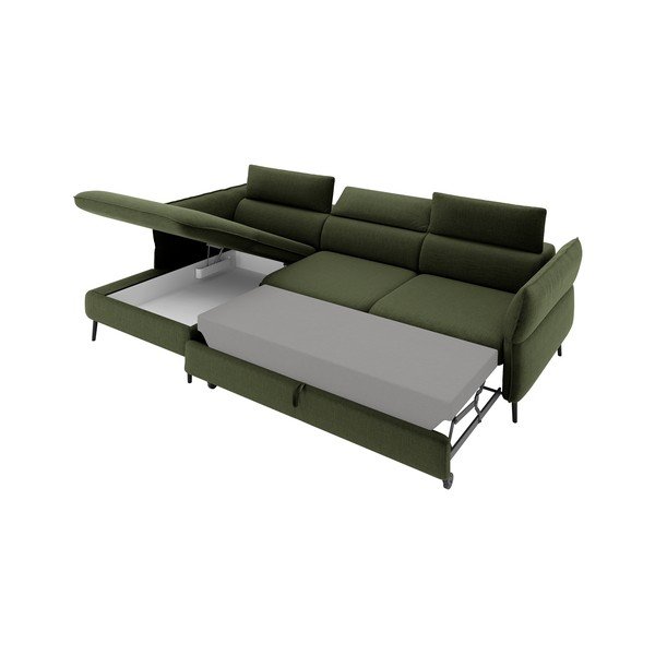 Ciemnozielona 5-osobowa sofa rozkładana ze schowkiem Milo Casa Dario, lewy róg-image-4