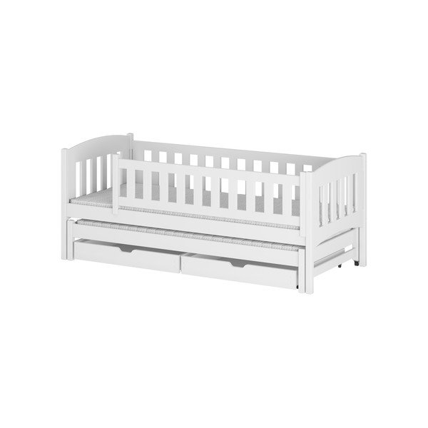 Białe łóżko dziecięce z drewna sosnowego z wysuwanym łóżkiem ze schowkiem 90x200 cm Amelka – Lano Meble