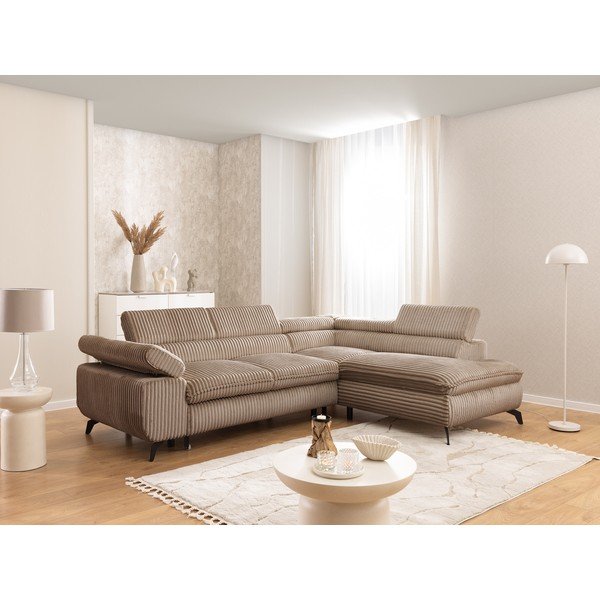 Brązowy sztruksowy narożnik (prawostronny/w kształcie litery L) Marbeya  – Ropez-image-1