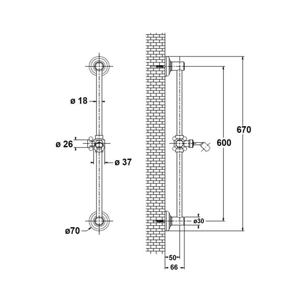 Różowy ścienny drążek prysznicowy na słuchawkę z mosiądzu z suwakiem 67 cm Antea – Sapho-image-1