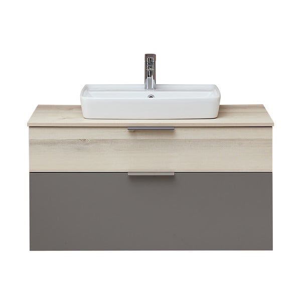 Szaro-naturalna wisząca szafka bez umywalki w dekorze sosny 53x101 cm Quickset 394 – Pelipal