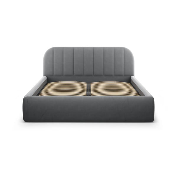 Szare tapicerowane łóżko dwuosobowe ze schowkiem ze stelażem 140x200 cm Juno – Windsor & Co Sofas-image-3