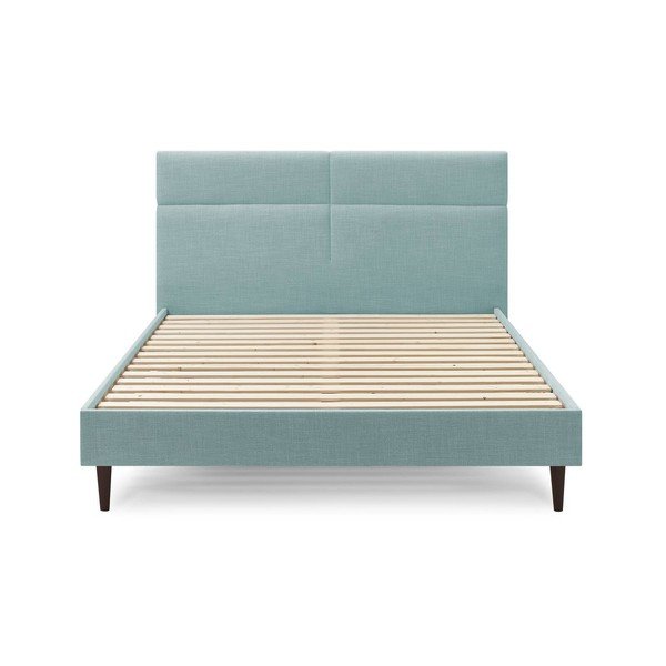 Turkusowe tapicerowane łóżko dwuosobowe ze stelażem 180x200 cm Elyna – Bobochic Paris-image-1