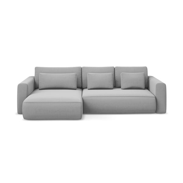 Jasnoszary aksamitny rozkładany/ze schowkiem narożnik (lewostronny/z szezlongiem) Kapua – Makamii