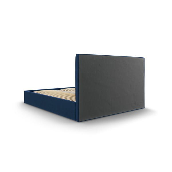 Ciemnoniebieske tapicerowane łóżko dwuosobowe ze schowkiem ze stelażem 160x200 cm Juniper – Mazzini Beds-image-4