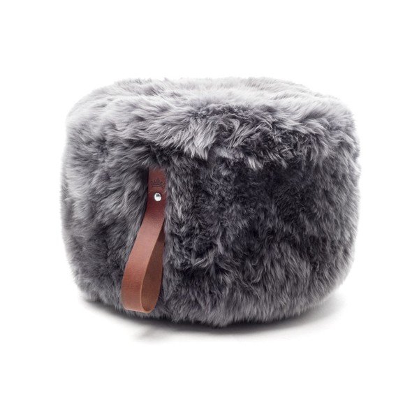Szary puf z owczej skóry z brązowym detalem Royal Dream, ⌀ 60 cm