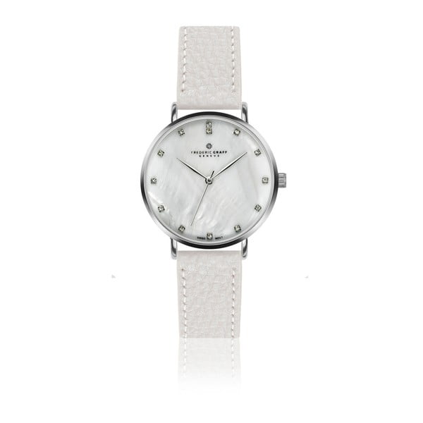 Damski zegarek z białym paskiem ze skóry naturalnej Frederic Graff Lustio