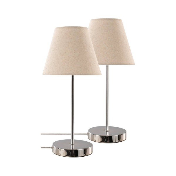 Beżowa/w kolorze srebra z połyskiem tekstylna lampa stołowa (wysokość 39 cm) Lasse – Jotex