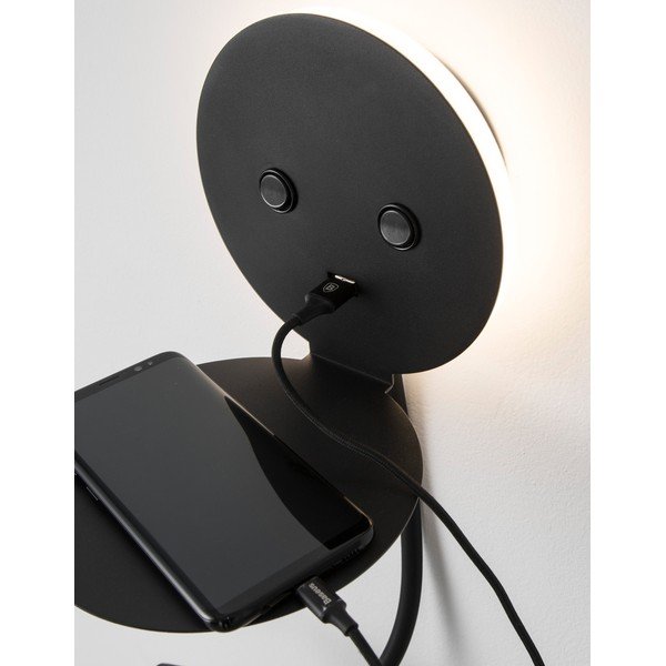 Czarny aluminiowy kinkiet LED z elastyczną konstrukcją/z portem USB Eclip – Nova Luce-image-1
