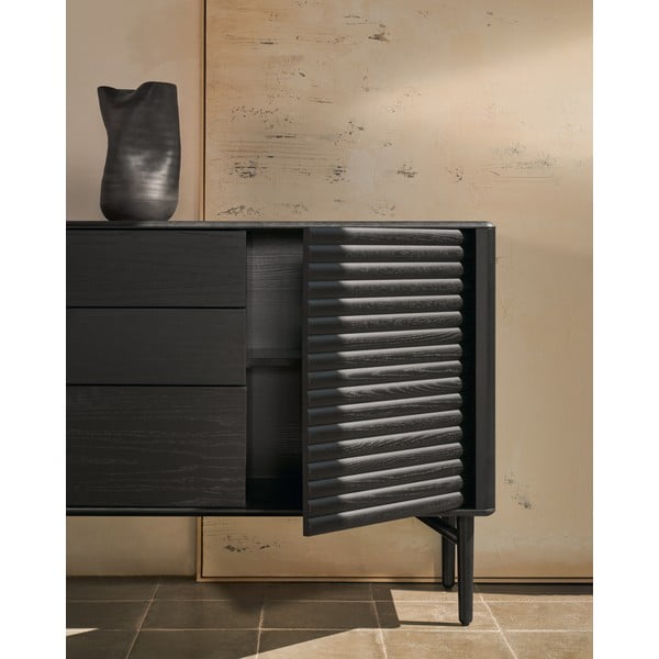 Czarna komoda w dekorze dębu 200x86x45 cm Lenon – Kave Home-image-4