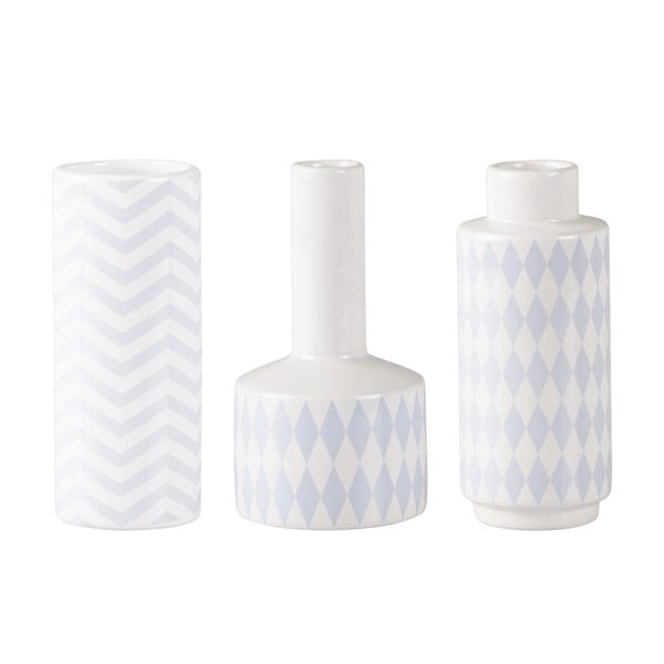 Zestaw 3 niebiesko-białych wazonów ceramicznych KJ Collection niels