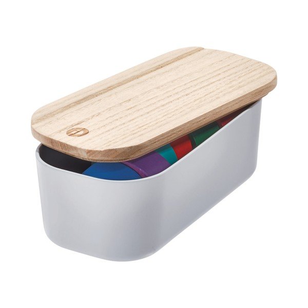 Szary pojemnik z pokrywką z drewna paulownia iDesign Eco, 9x18,3 cm-image-2