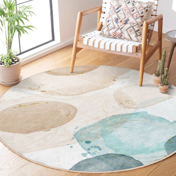 Niebiesko-beżowy okrągły dywan odpowiedni do prania ø 80 cm Puddle – Mila Home-image-2