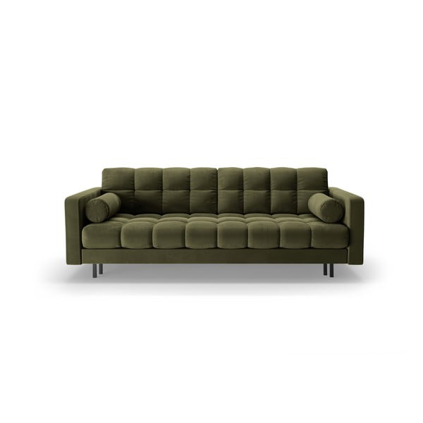 Zielona aksamitna rozkładana sofa ze schowkiem 222 cm Bali – Cosmopolitan Design