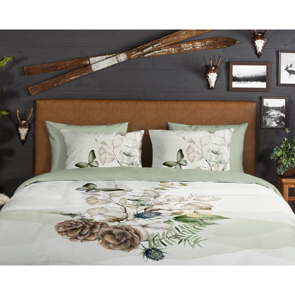 Zielono-kremowa flanelowa pościel jednoosobowa 140x220 cm Marjan – Good Morning-image-3