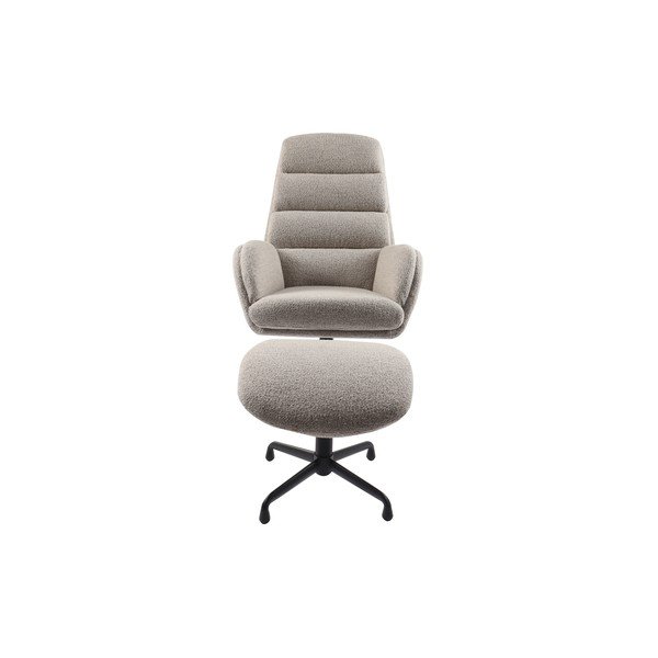 Jasnoszary fotel z podnóżkiem z materiału bouclé wypoczynkowy Sifton – Unique Furniture-image-2