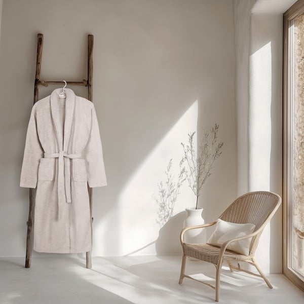 Beżowy bawełniany szlafrok w rozmiarze XS/S Terry – HIP-image-1