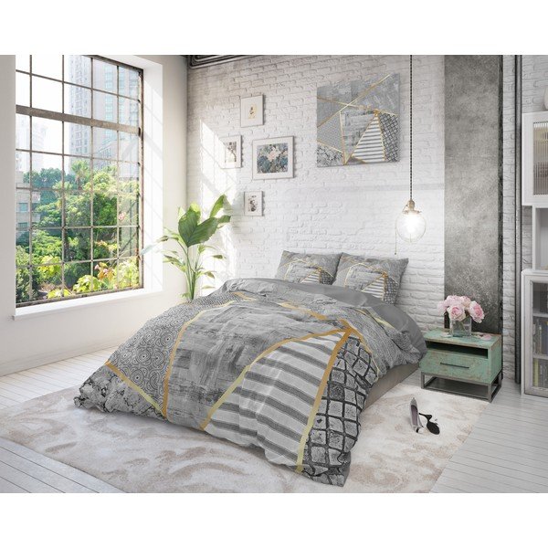 Szara bawełniana pościel dwuosobowa Pure Cotton Graphic, 200x200/220 cm-image-3