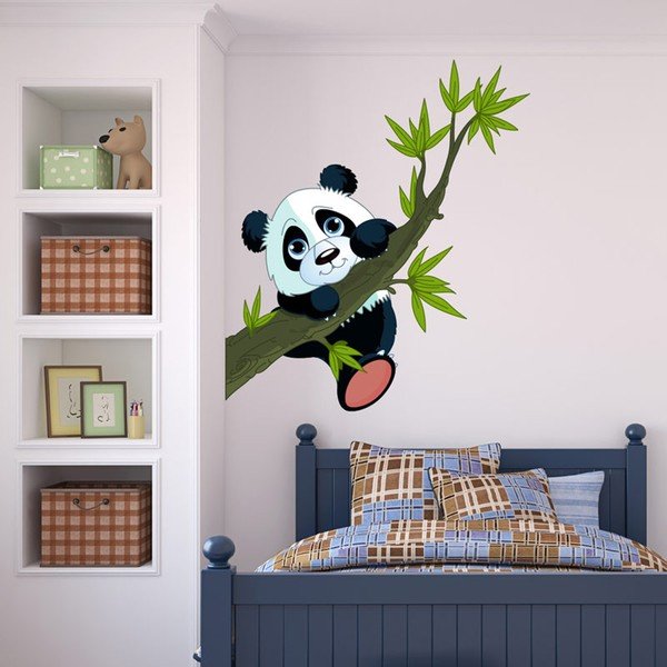 Dziecięca naklejka ścienna Ambiance Panda On Branches-image-1