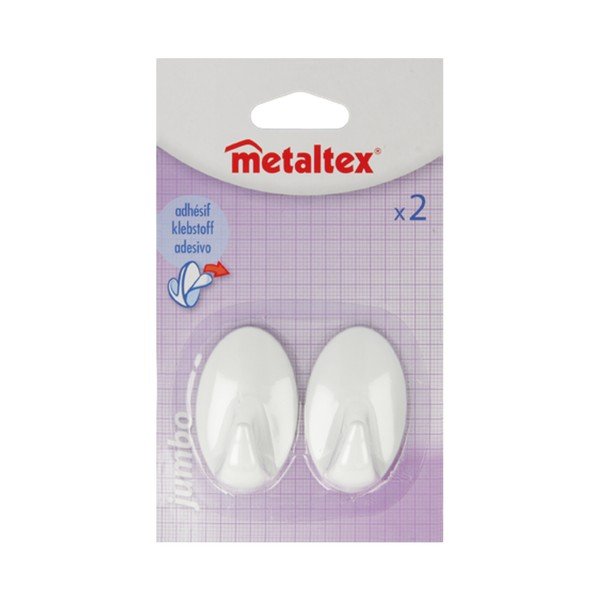 Zestaw 2 białych plastikowych samoprzylepnych haczyków Metaltex Greg-image-2
