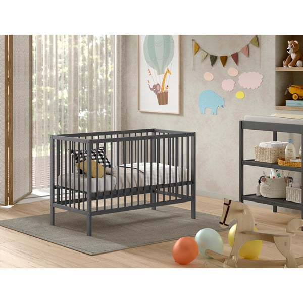 Antracytowe łóżeczko z litego drewna sosnowego 60x120 cm DINO – Vipack-image-1