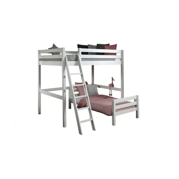Białe piętrowe łóżko dziecięce z litego drewna sosnowego PINO – Vipack
