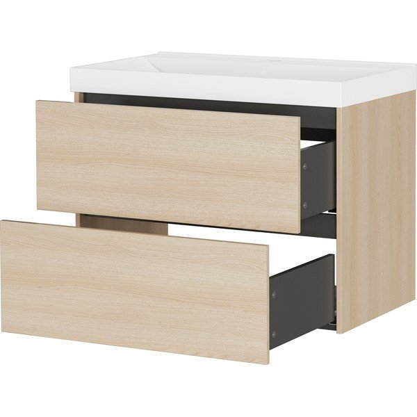Wisząca szafka pod umywalkę w dekorze dębu w naturalnym kolorze 81x65 cm Bodera – Germania-image-4