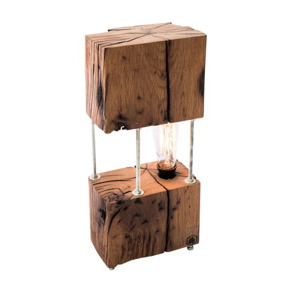 Lampa stołowa z drewna dębowego z recyklingu FLAME furniture Inc. Cube