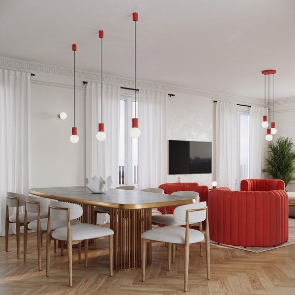 Czerwona lampa wisząca z opalowego szkła ø 12 cm Orbital – Sollux-image-3