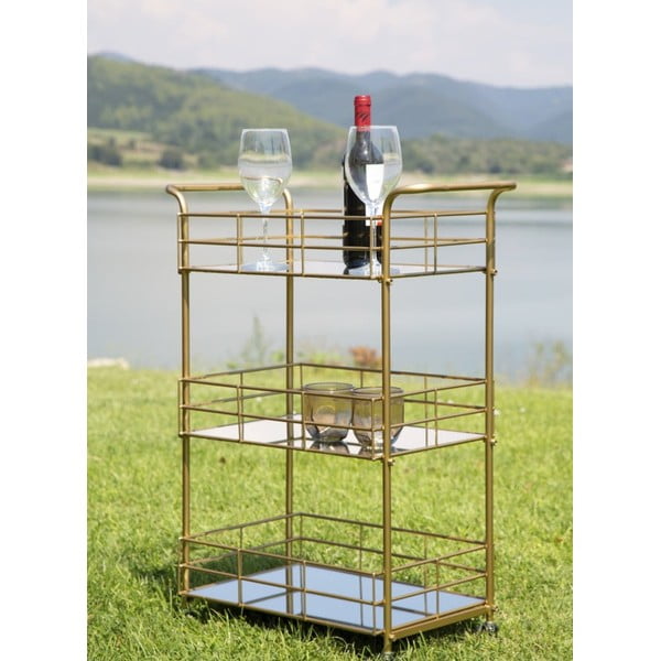 Regał/stolik barowy na kółkach 3-poziomowy z konstrukcją w złotej barwie Mauro Ferretti Reo-image-1