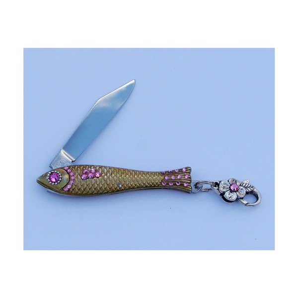 Komplet 2 scyzoryków rybka w opakowaniu podarunkowym, różowe i niebieskie kryształki-image-2