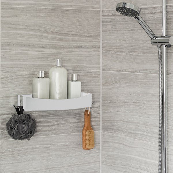 Biała samoprzylepna półka pod prysznic Compactor Clever Flip Shower Shelf-image-1