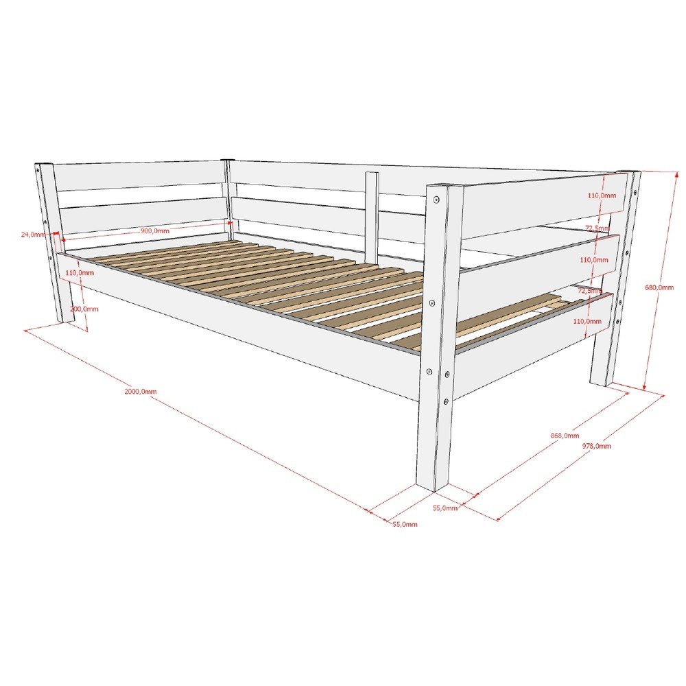 Białe łóżko dziecięce z litego drewna sosnowego ze stelażem 90x200 cm Margrit – Vipack (zdjęcie 3)