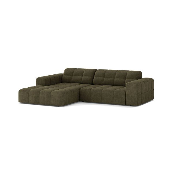 Narożnik z tkaniny szenilowej (lewostronny/z szezlongiem) w kolorze khaki Chicago – Cosmopolitan Design-image-1