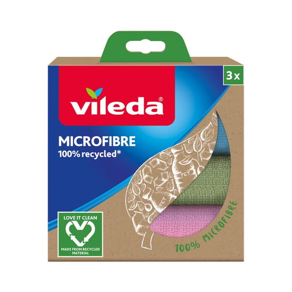Zestaw 3 ściereczek z mikrofibry z recyklingu Vileda, 30 x 30 cm