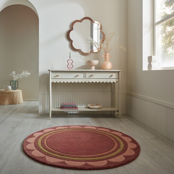 Bordowy wełniany okrągły dywan tkany ręcznie ø 120 cm Lois – Flair Rugs-image-1