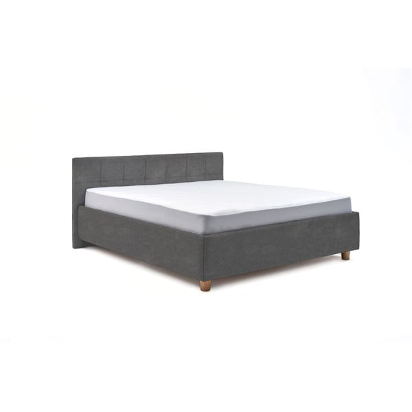 Jasnoszare dwuosobowe łóżko ze stelażem i schowkiem DlaSpania Leda, 180x200 cm