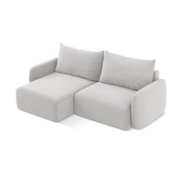 Jasnoszary aksamitny rozkładany/ze schowkiem narożnik (lewostronny/z szezlongiem) Kalena – Makamii-image-3