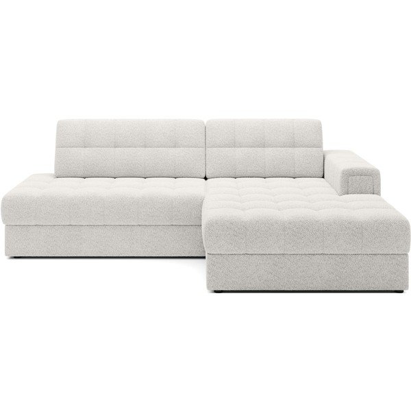 Kremowy rozkładany narożnik z materiału bouclé (prawostronny/z szezlongiem) Blezalt – ELTAP