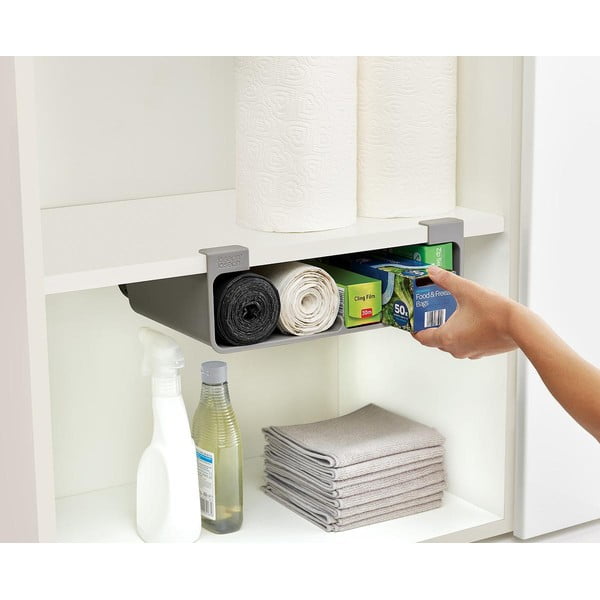 Szary wiszący plastikowy uchwyt na ręczniki papierowe i folię CupboardStore – Joseph Joseph-image-1