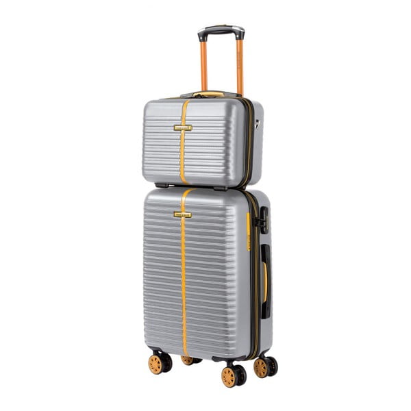 Komplet kuferka w kolorze srebra i walizki na kółkach Travel World